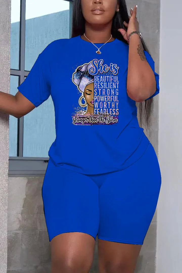 Summer Women Printing Casual T-Shirt Y2k Graphics Top Shorts Set Femme Short Sleeve Two Pieces Set Lady Daily Streetwear Outfits