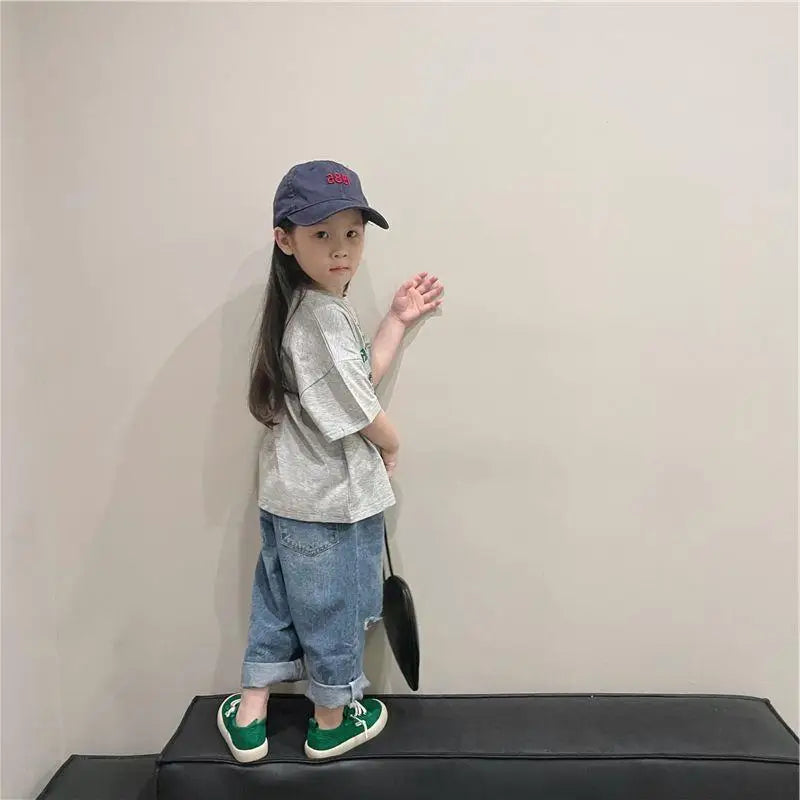 Style Spring Autumn Baby Boys Girls Jeans Denim Torn Pants Loose Trousers Sweatpants Kids Clothes