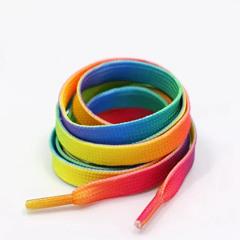 Colorful Rainbow Gradient Flat Shoelaces for Canvas Casual Shoes Chromatic Colour 80CM/100CM/120CM/150 Length Eye Catching Short Laces