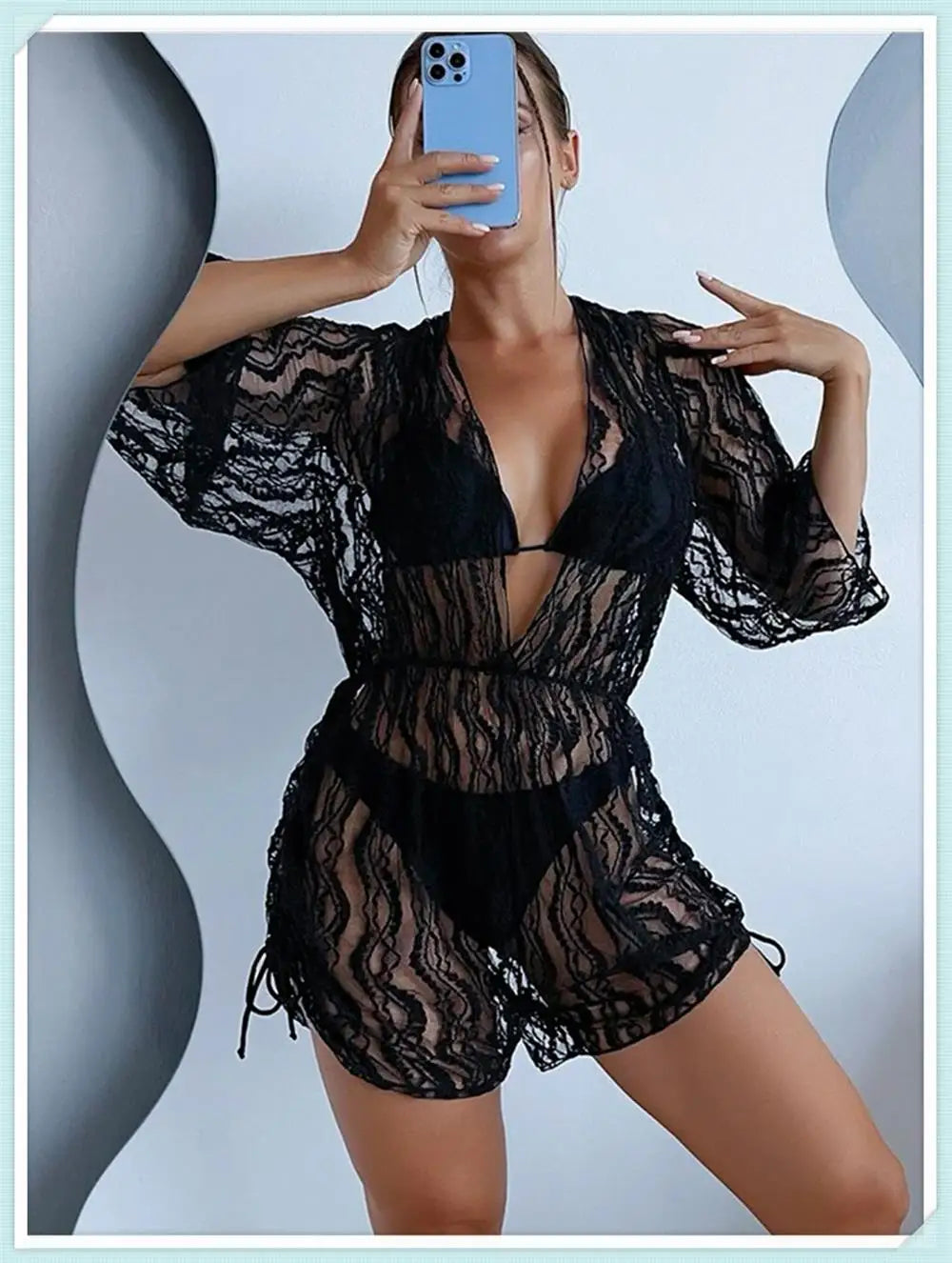 3 pieces Halter Bikini Tropical Print Swimsuit Drawstring Side Swimwear Women Long Sleeve Bathing Suit Female Swimming Beachwear