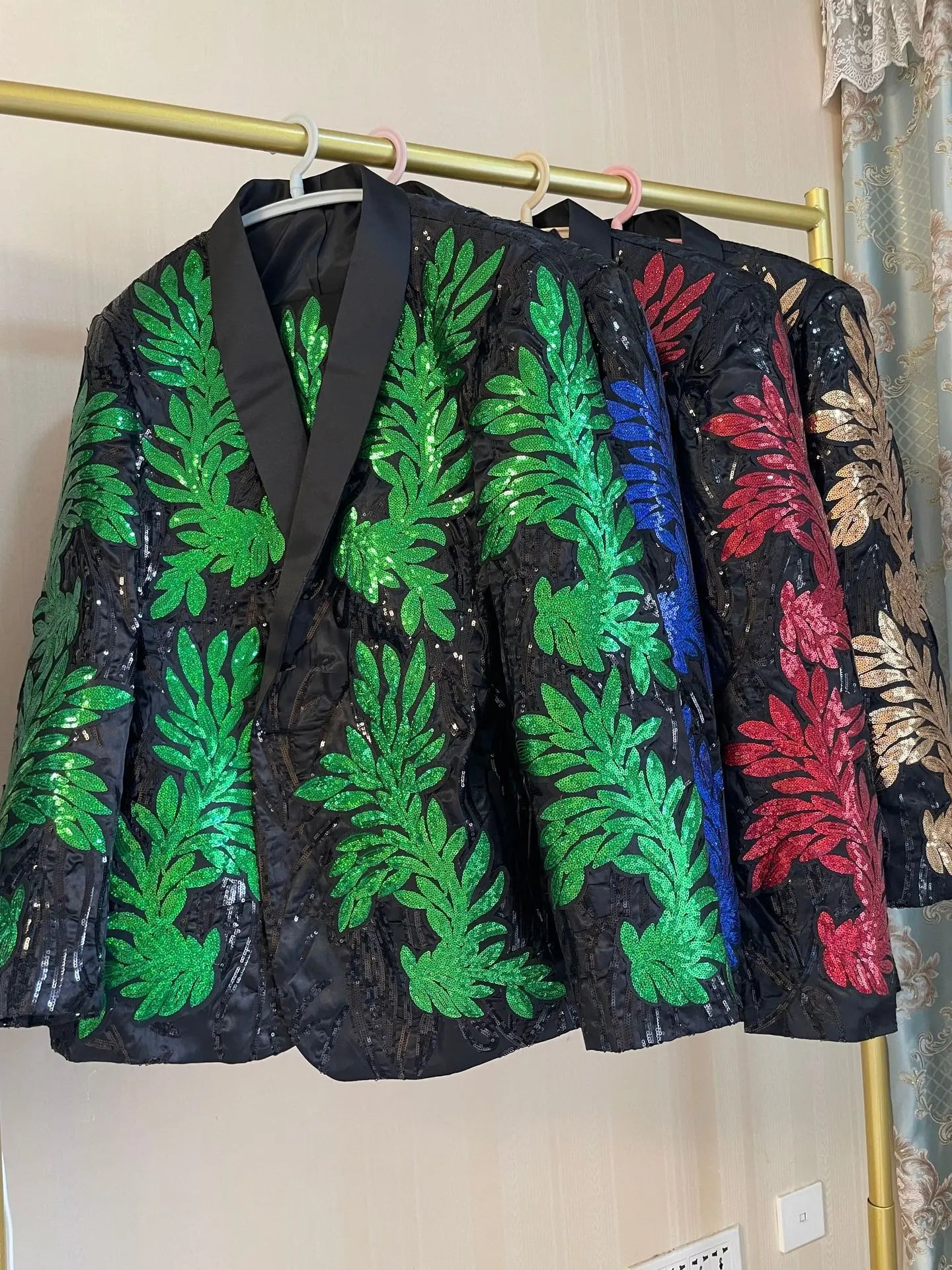 New men's (suit + western pants) high-quality fashion trend gold sequin applique suit suit casual suit jacket song two-piece set