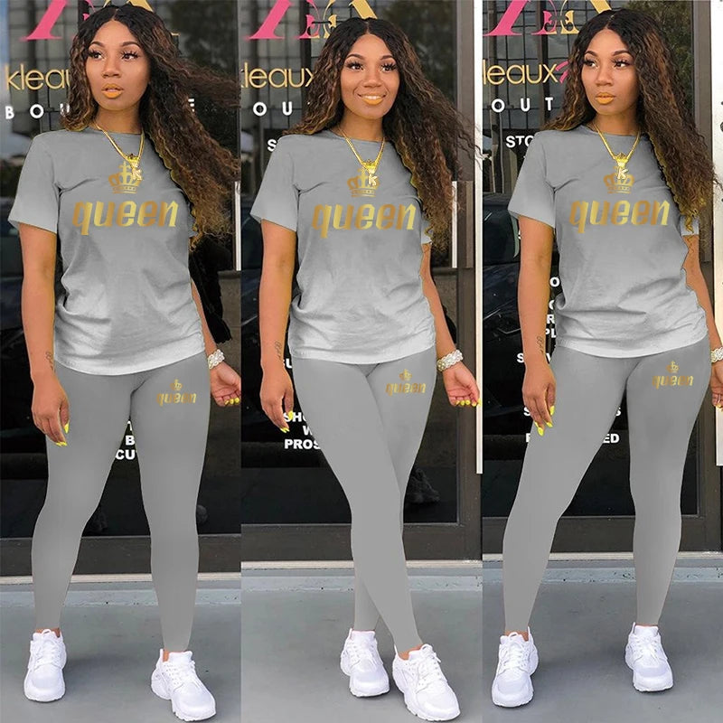 Two Piece Outfits For Yoga Fitness Athletic Sets Printed Gradient T Shirt Leggings Women's Short Sleeve Sportwear S-5XL