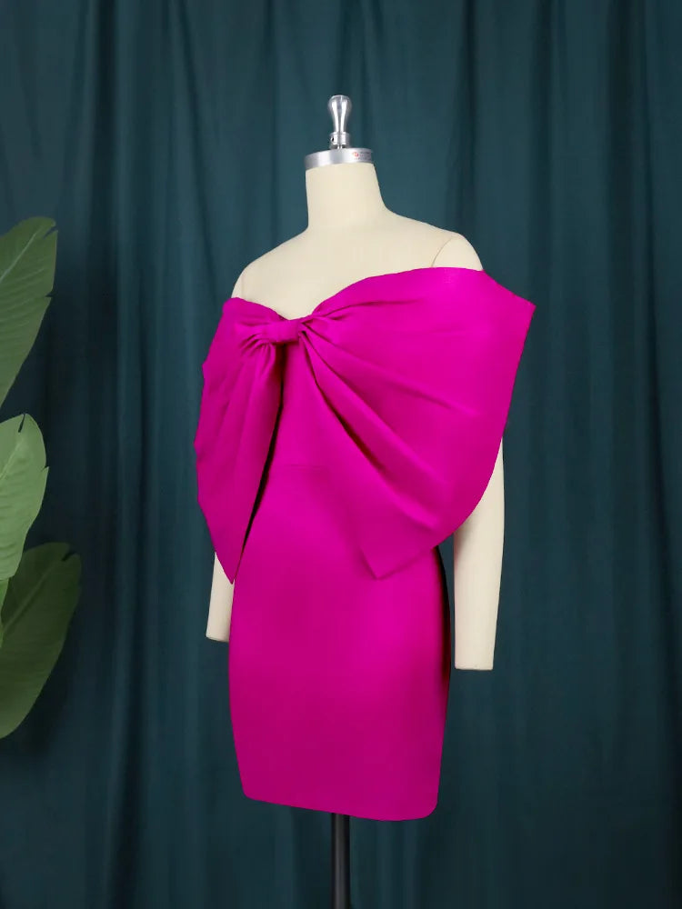 DEAT Fashion New Women's Bows Sleeveless Evening Party Dress Spring Trendy Off-shoulder Wrap Hip Dresses Female
