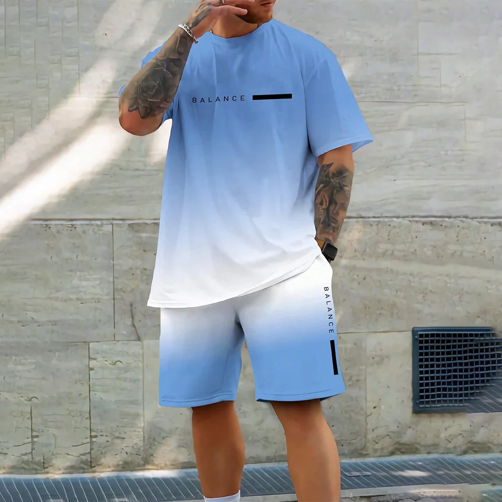 Men's Quick Drying Summer Casual Sports Suit Short Sleeve O-Neck Polyester Loose Fit Trendy Streetwear Ensemble