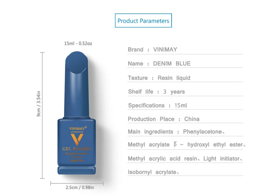 VINIMAY 18 Color Jeans Blue Gel Nail Polish Varnish Nail UV Soak Off Gellak Gelpolish Nail Art Primer Manicure Nails Gel Lacque
