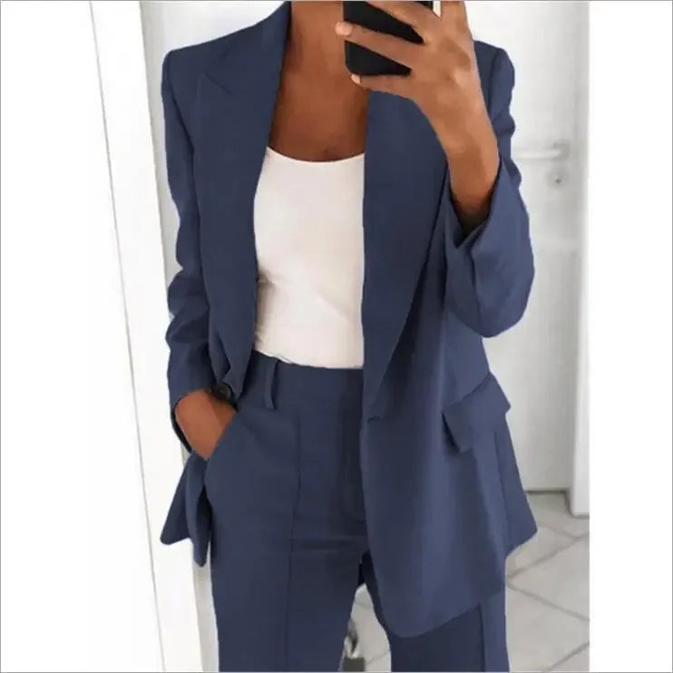 Women's Casual Long-Sleeved Blazer S-5XL Solid Color Suit Collar Button Simple Temperament Commuter plus Size Jacket