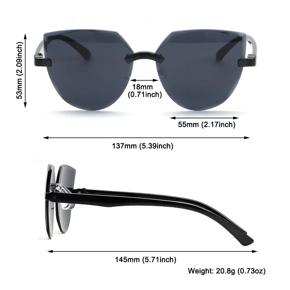 New Fashion Rimless Women Sunglasses Vintage Designer Cat Eye Sun Glasses Female Transparent Shades Traveling UV400 Eyewear