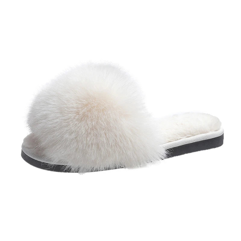 Women's Home Slippers Winter Pink Fur Kawaii Flats Furry Elegant Comfortable Soft Shoes for Woman and Low Price