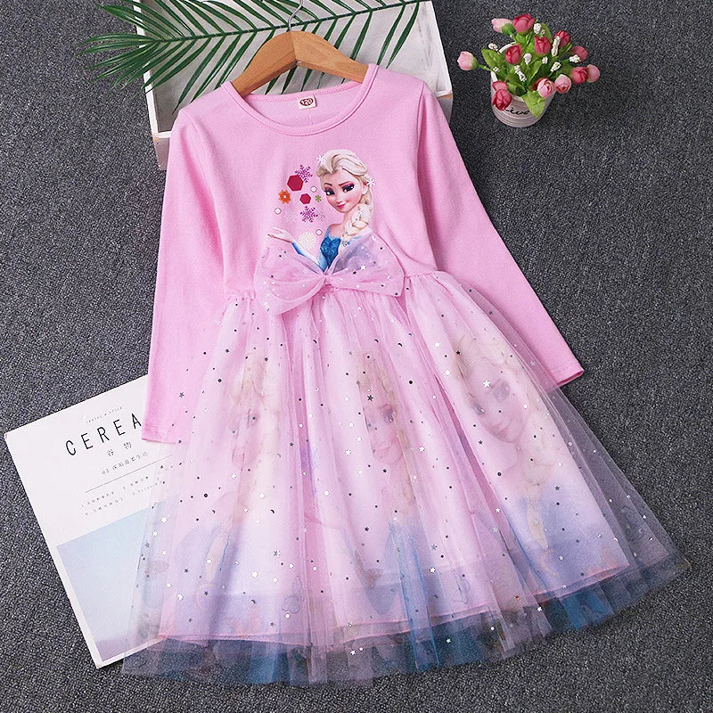 New Spring Autumn Dress Long-sleeved For Children's Clothes Elsa Frozen Party Dress 2-8Y Elsa Princess Dress Baby Girls Dress