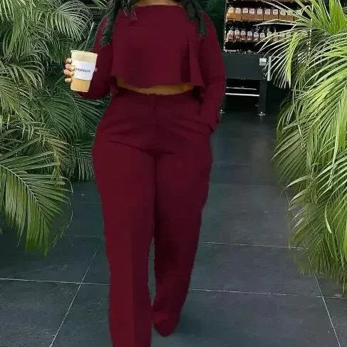 Two Piece Set Tracksuit Women Pant Sets Spring Autumn Long Sleeve Top and Wide Leg Pants Party Suit Matching Sets Work Elegant