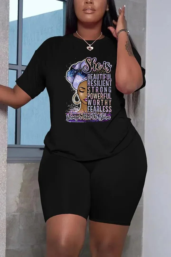 Summer Women Printing Casual T-Shirt Y2k Graphics Top Shorts Set Femme Short Sleeve Two Pieces Set Lady Daily Streetwear Outfits