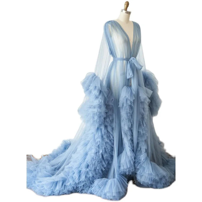 Sexy Maternity Women's Fluffy Long Dress For Photo Shoots Premama V-Neck Tulle Wedding Party Dresses Pregnant Baby Shower Gowns
