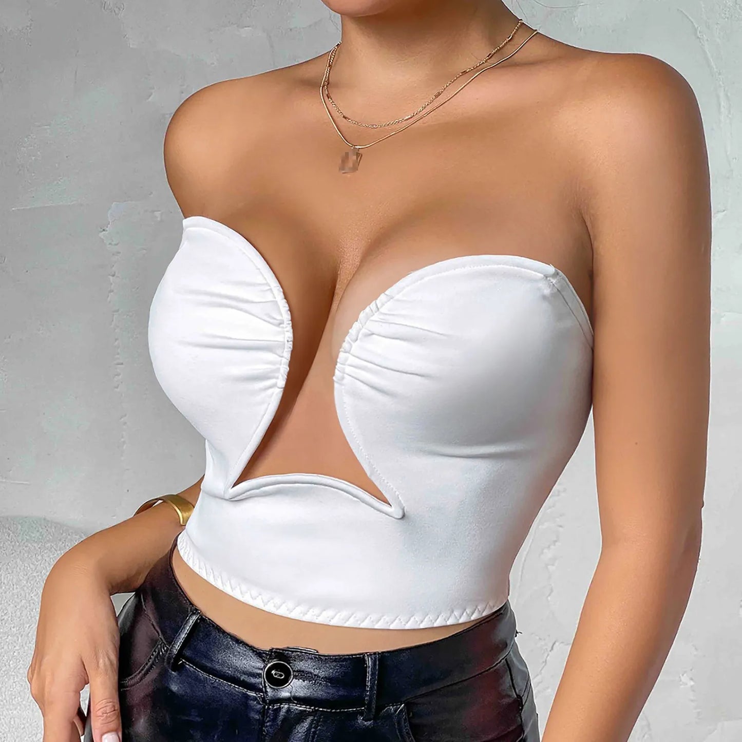 Women's Sexy Tops Deep V Steel Ring Bras Sleeveless Hollow Low Cut Tube Top Fashion Casual Streetwear Spicy Girl Party Nightclub