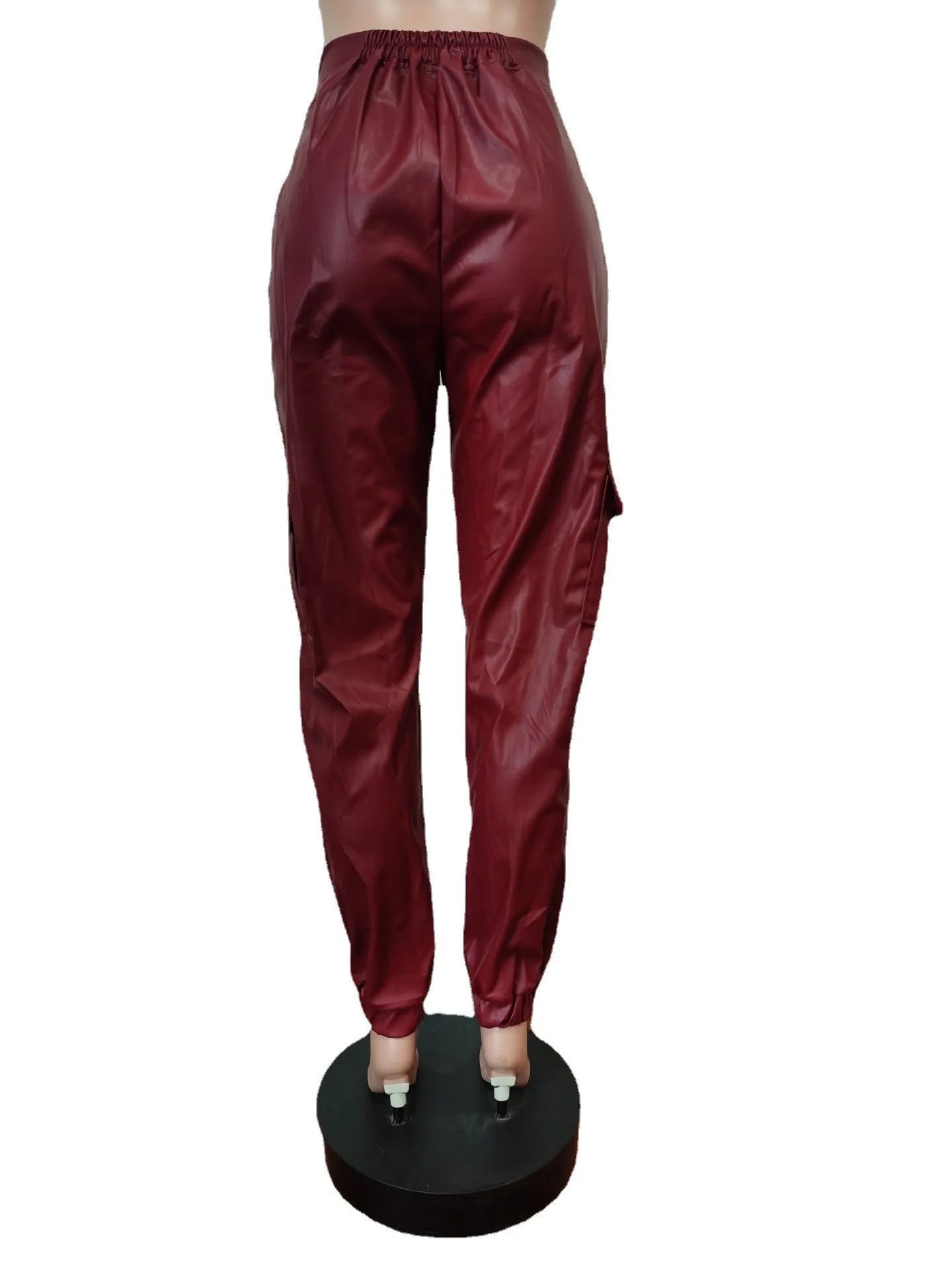 Autumn Winter Fashion Women's Trousers Faux Leather High Waisted Joggers with Zipper Multi Pocket Straight-Leg Cargo Pants
