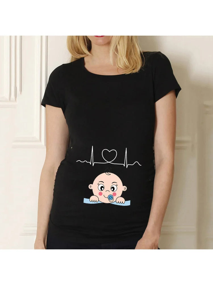 Casual Maternity Short Sleeve T-Shirt for Pregnant Women Eye Catching Graphic Design Summer Casual Top