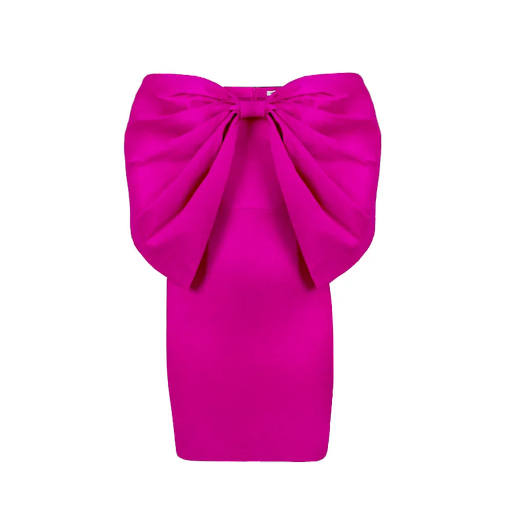 DEAT Fashion New Women's Bows Sleeveless Evening Party Dress Spring Trendy Off-shoulder Wrap Hip Dresses Female