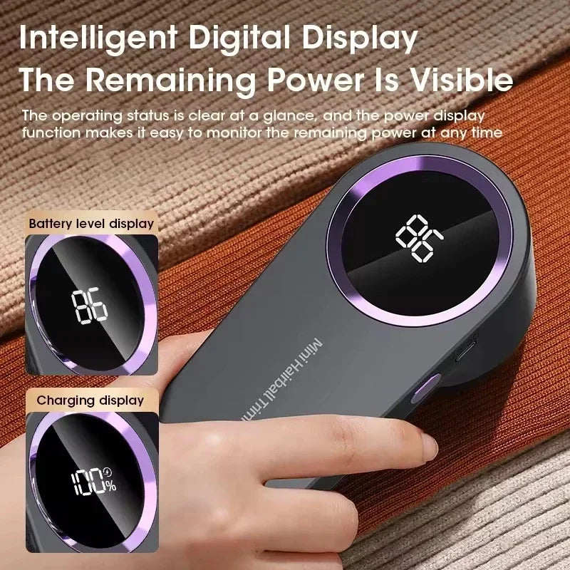 Rechargeable Electric Lint Remover Portable Hair Ball Trimmer for Household Clothe Fabric with LED Display Three Levels