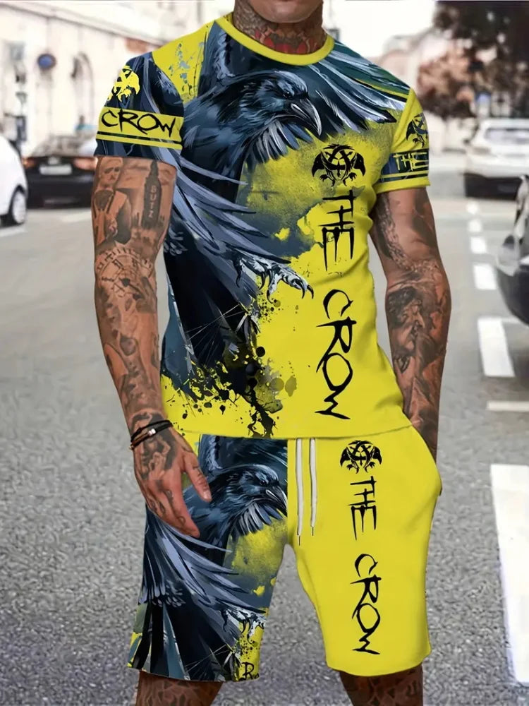 New Lion King 3D Printed Short Sleeve T-shirt Shorts 2 Piece Summer Men's Fashion Street Fashion Short Sleeve Suit Casual