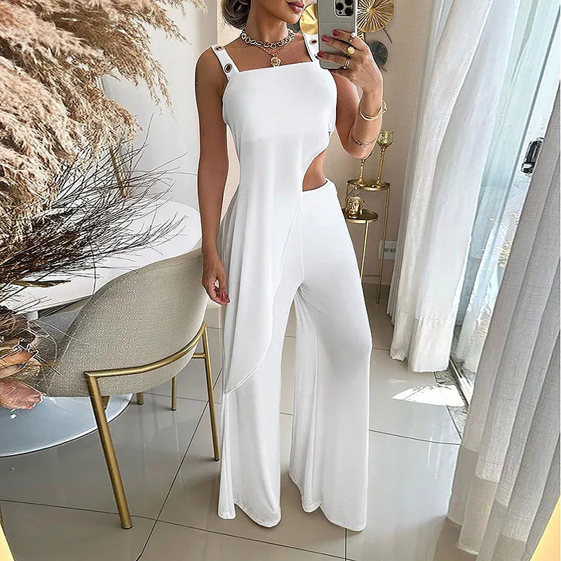 Sexy Off-Shoulder Irregular Top And Trousers Set 2024 Women Casual Sleeveless Solid Suit Fashion Suspender Loose Two-Piece Suit