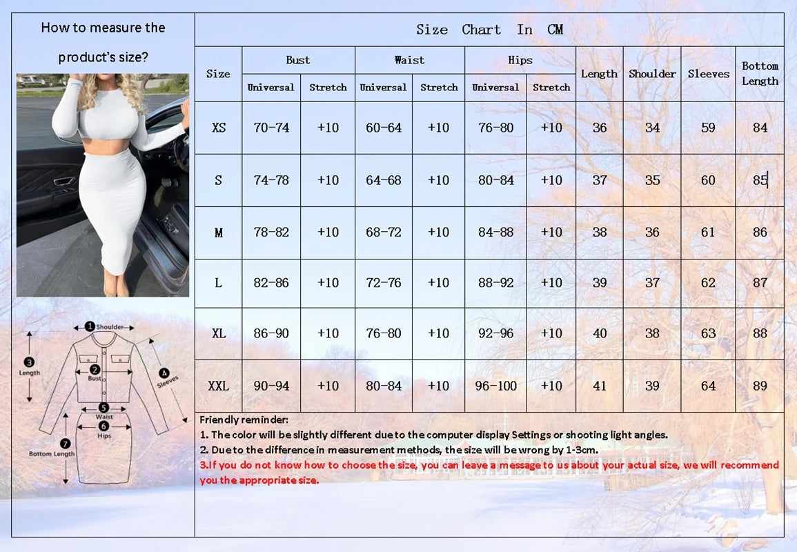 Women's 2PCS Dress Set Long Sleeve Crop Top And Mid-Calf Skirt Slim Fit Office Lady Fashion Spring/Autumn Suit Polyester Knitted