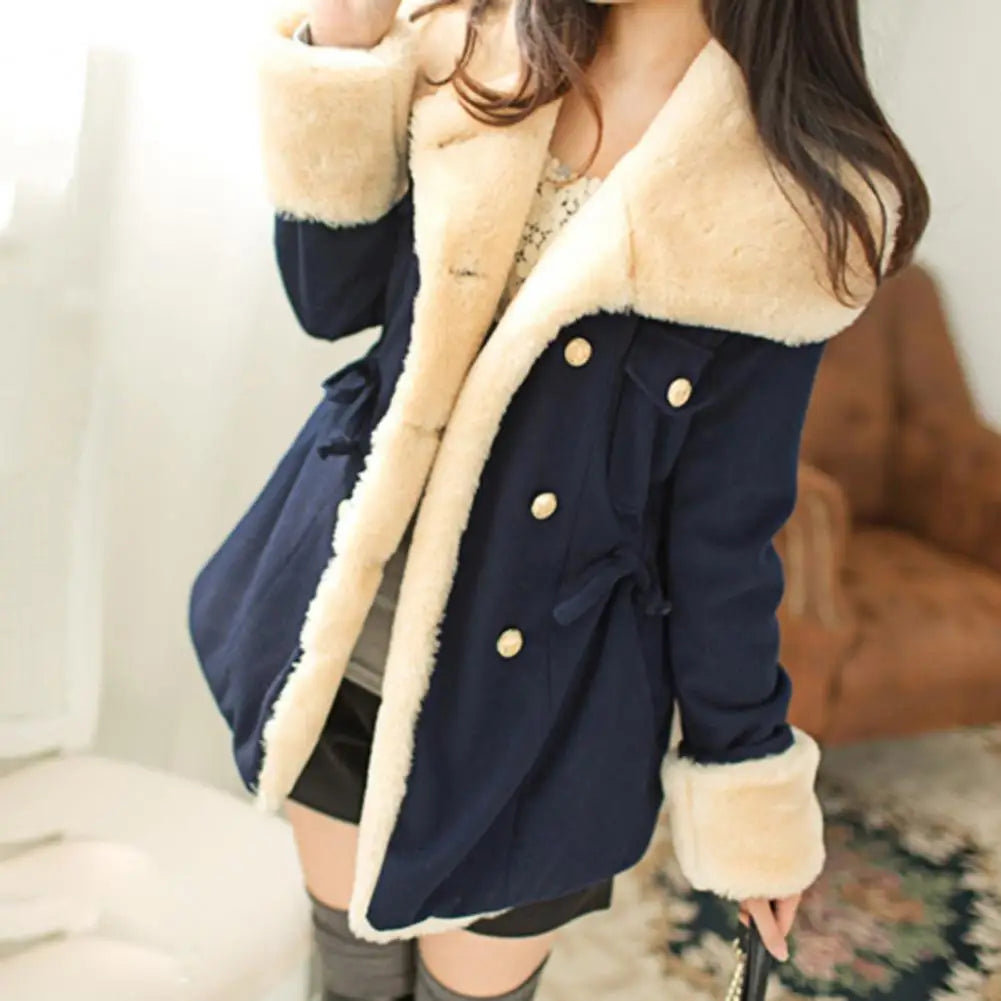 Women Winter Coat Keep Warm Double Breasted Soft Thermal Cardigan Casual Lady Coat for Daily Wear