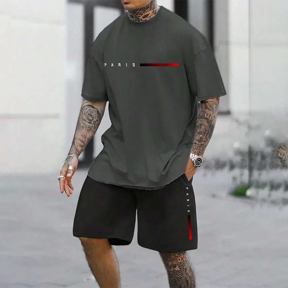 Men's Quick Drying Summer Casual Sports Suit Short Sleeve O-Neck Polyester Loose Fit Trendy Streetwear Ensemble