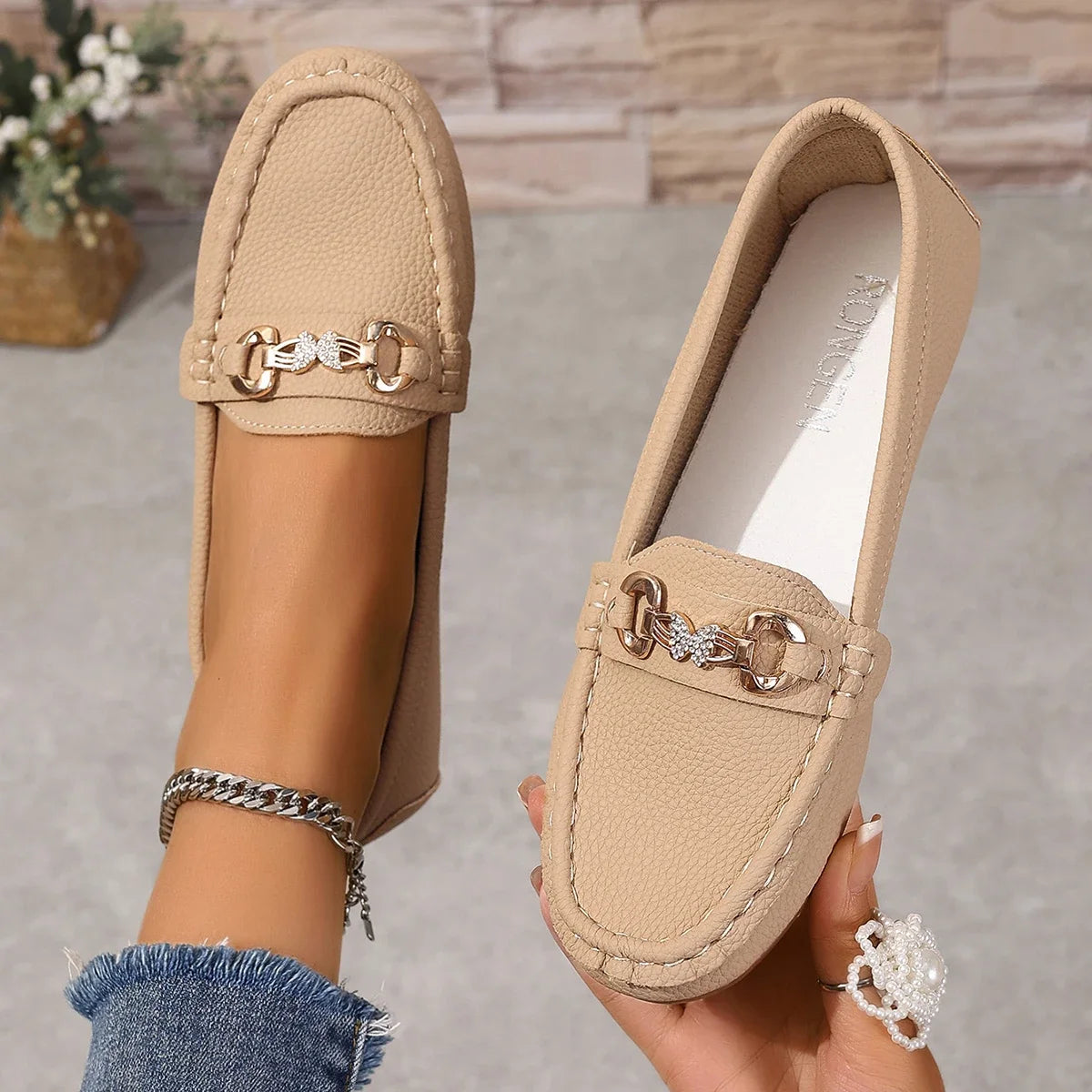 Women's Casual Slip-On Mary Jane Flat Loafers round Toe Soft Sole Spring Autumn Fashion Solid Color Flat Platform Shoes