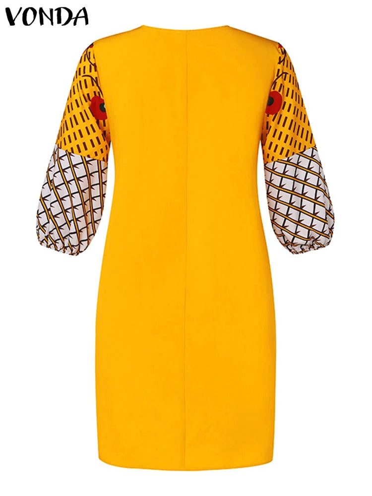 VONDA Women Short Dress 2024 Fashion Bohemian Printed Party Dress Half Sleeve Loose Sundress Casual Vestido Vintage Robe Femme