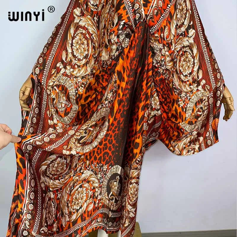 Sexy beach kaftan caftan feel silk rayon fashion print 2021 WINYI Maxi women's robes long sukienka V-neck Bohemian dress