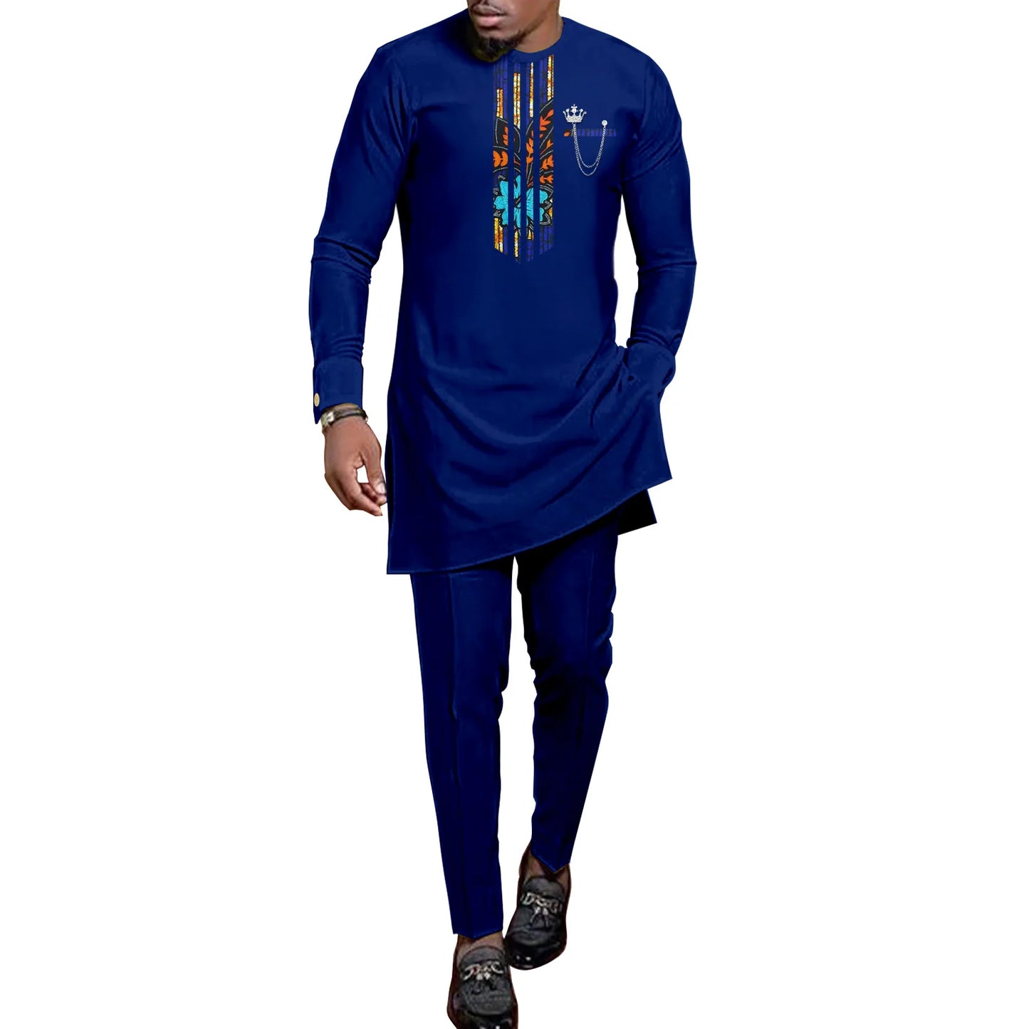 African Abaya Hip Dresses for Women Matching Couple Outfits with Bazin Riche Men's Top and Pant Set Dashiki Print