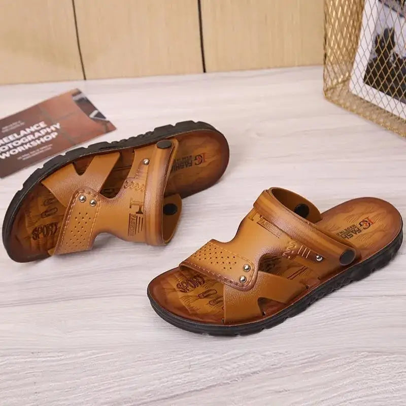 Men's Sandals Summer Peep-toe Youth Beach Shoes Dual-use Slippers Plastic Men Sandals Anti Slip Vietnamese Rubber Sandals