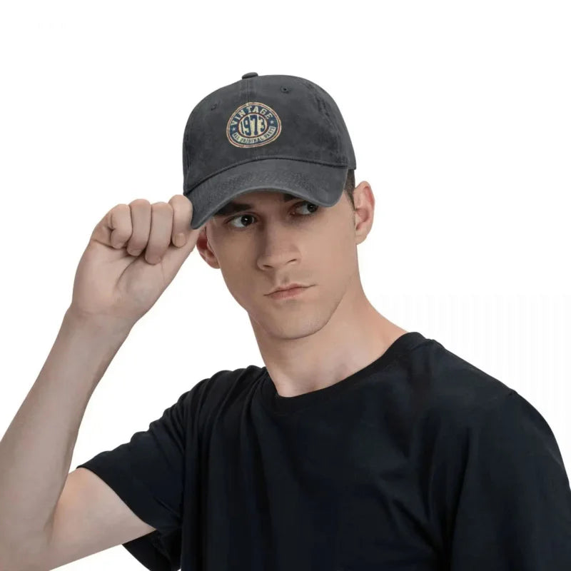 Retro Vintage 1973 All Original Parts Birthday Gifts Baseball Caps for Men Women Distressed Denim Headwear Outdoor Hats Cap