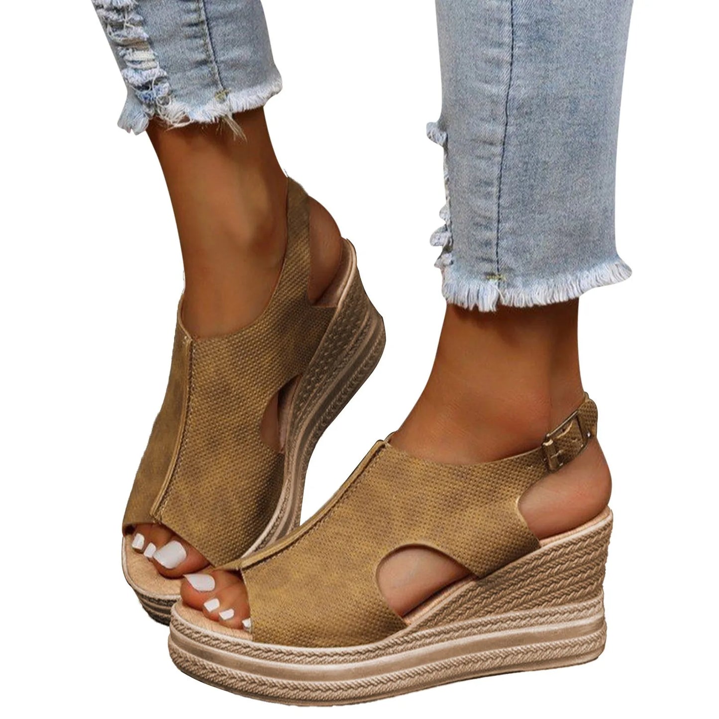 Summer Plus Size Wedge High Heels Sandals Women 2024 Peep Toe Platfrom Sandals Woman Buckle Strap Non Slip Beach Sandles Mujer