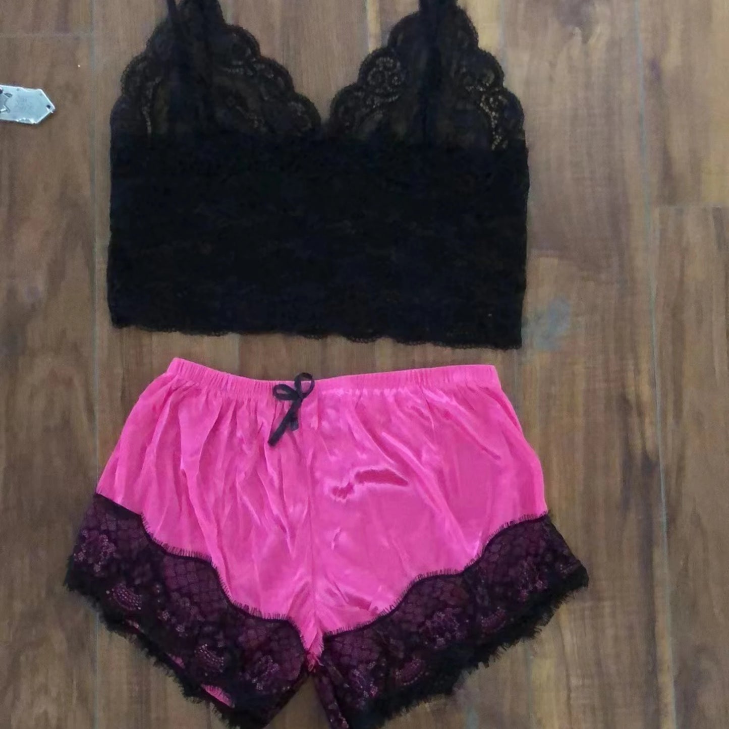 Women's Sexy Pajama Set 2 Pieces Lace Spaghetti Strap Top Shorts Sleepwear Lingerie Sleeveless Summer Clothes