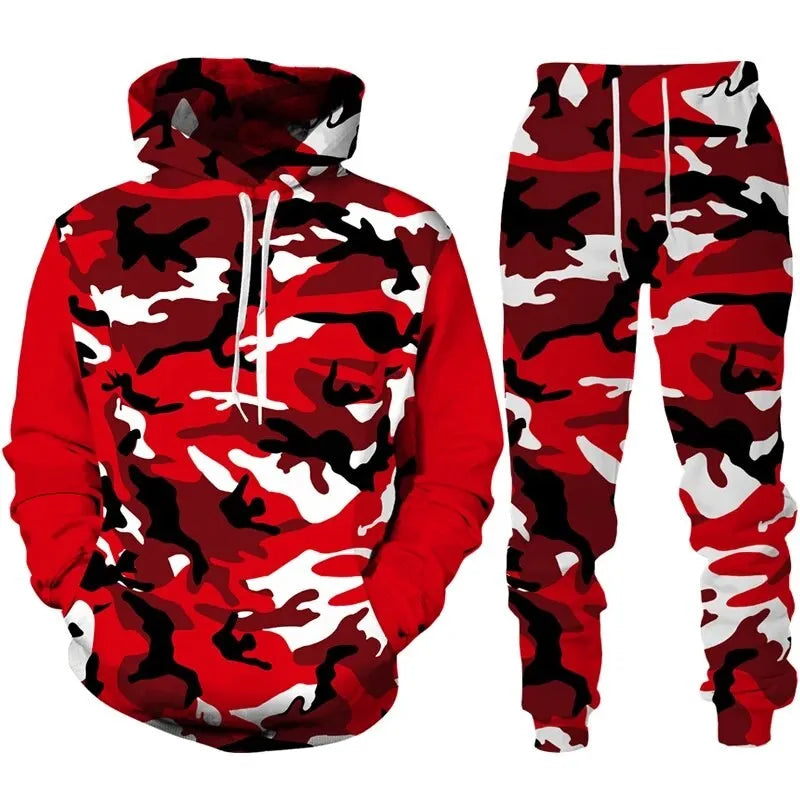 Camouflage Hoodie 3D Print Tracksuit Set Man Hoodie + Pants 2pcs Set Outdoor Fitness Sportswear Casual Unisex clothing