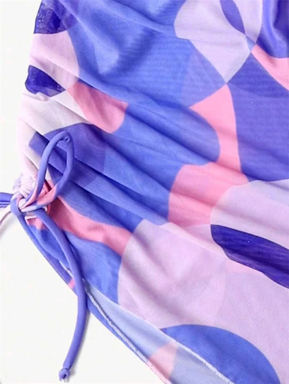 3 pieces Halter Bikini Tropical Print Swimsuit Drawstring Side Swimwear Women Long Sleeve Bathing Suit Female Swimming Beachwear