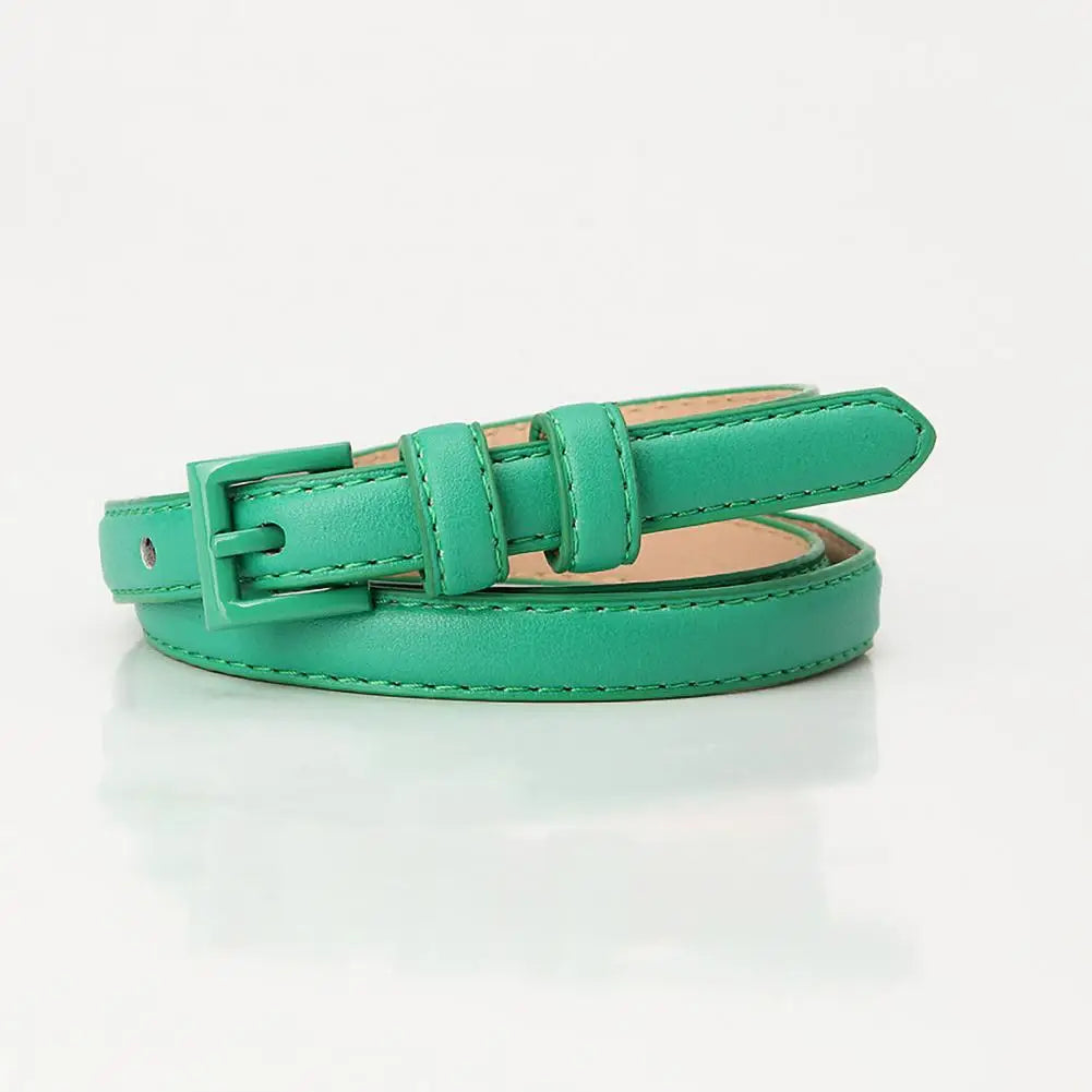 Women Belt Thin Skinny Waistband Candy Color Faux Leather Waistband Adjustable Length Multi Holes Design Jeans Belt