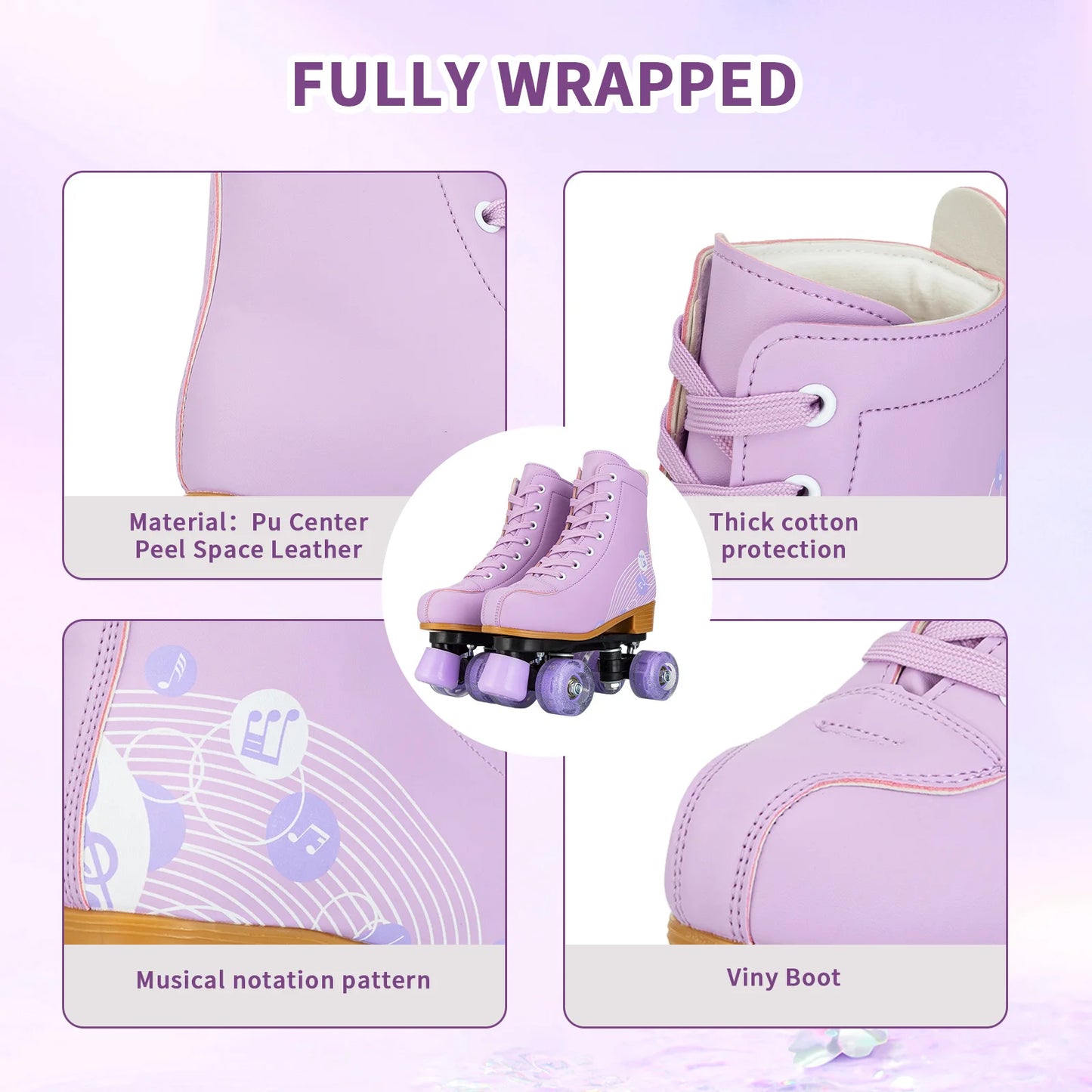 pink purple women Kids Double Row Roller Skates Pink Purple Leather Breathable 4 wheel Sliding Skating Sneakers size 31 32 33 34