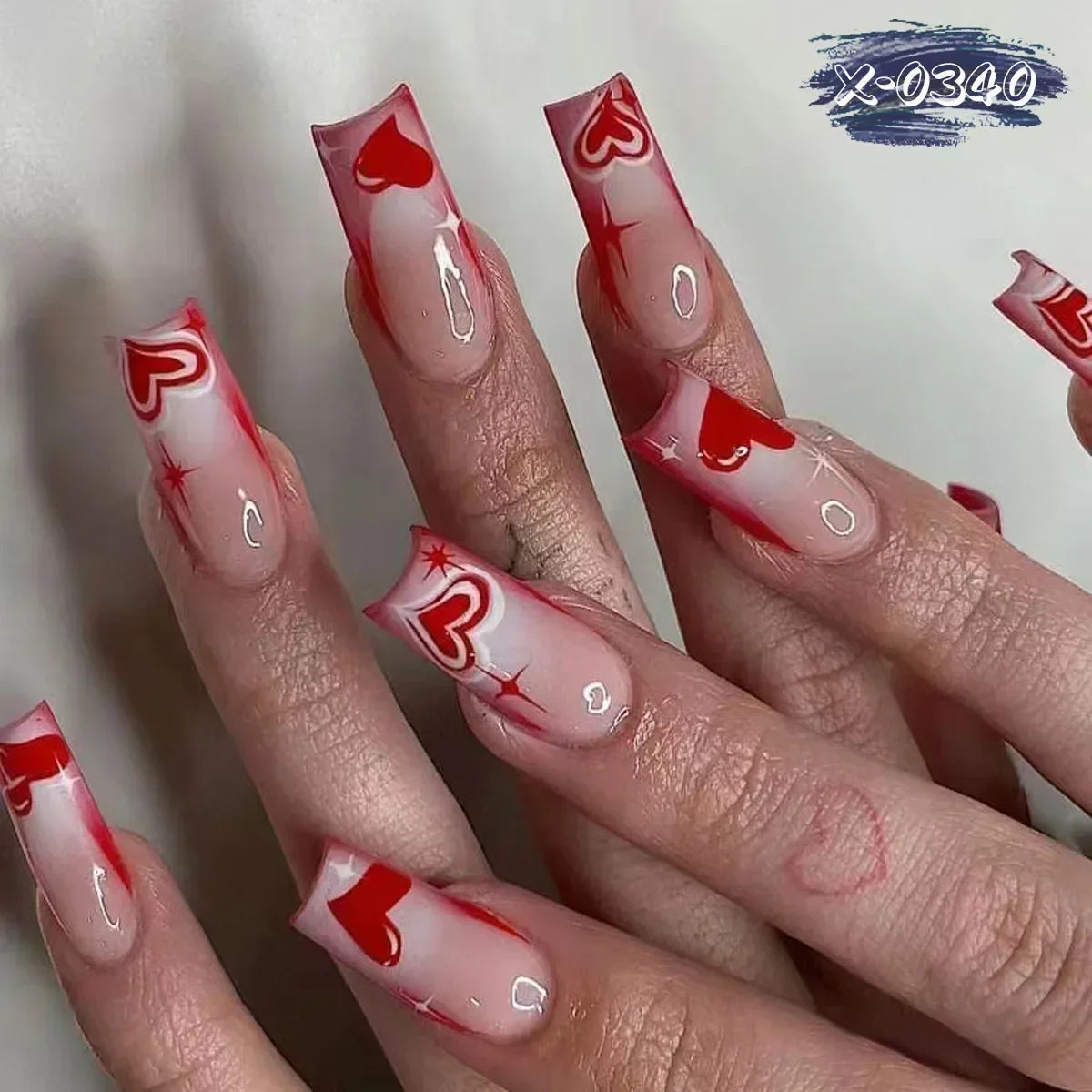 24Pcs Shimmery Long Coffin False Nails with Glue Ballerina Nail Design Sweet Fashion French Press on Acrylic Nails Manicure Tips