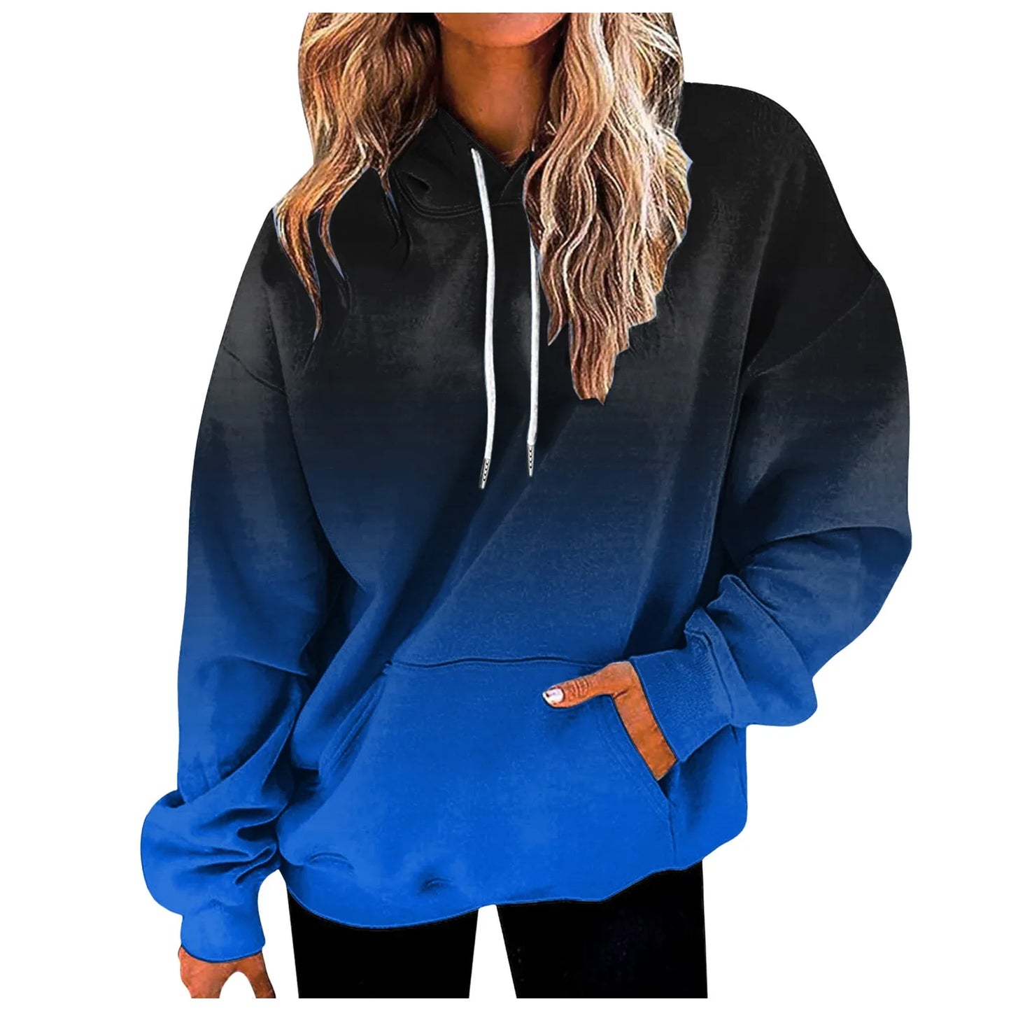 Women's Gradient Color Casual Hoodies Long Sleeve Oversized Sweatshirts Loose Fitted Drop-Shoulder Hooded Pullover худи женский