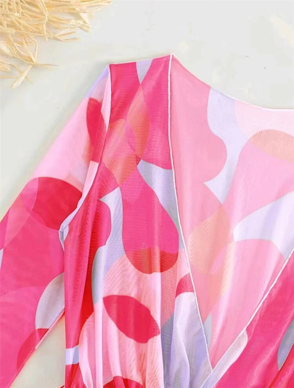 3 pieces Halter Bikini Tropical Print Swimsuit Drawstring Side Swimwear Women Long Sleeve Bathing Suit Female Swimming Beachwear