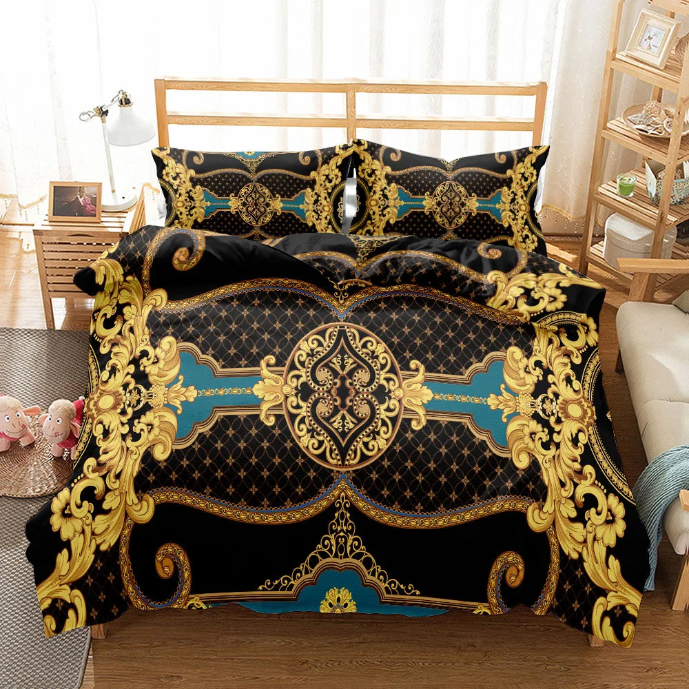 Seamless Chains Baroque Pattern Bohemian Bedding Set Small Single Twin Double Queen King Cal King Size Bed Linen Set