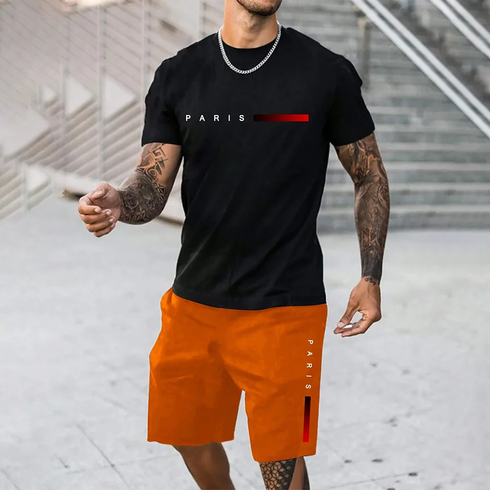 Men's Quick Drying Summer Casual Sports Suit Short Sleeve O-Neck Polyester Loose Fit Trendy Streetwear Ensemble