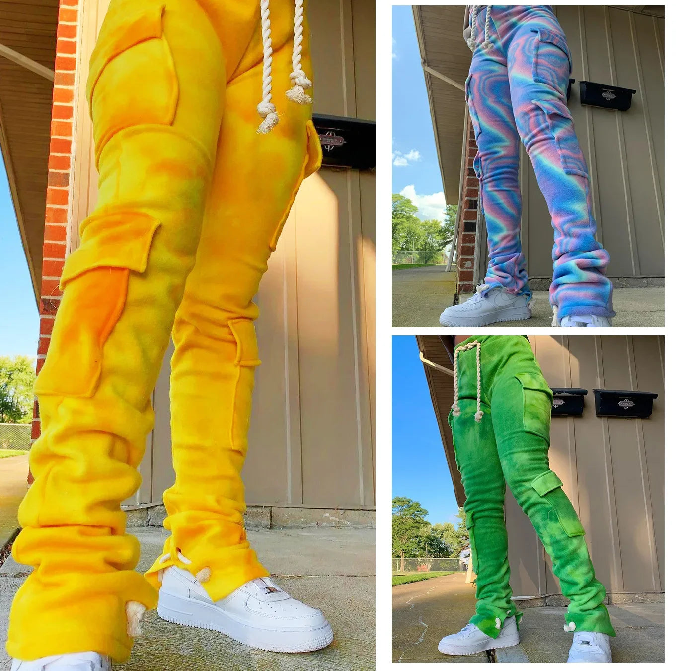 Strecth Cargo Pants for Women Streetwear Mid Waist Multi Pockets Drawstring Trousers Vintage 2024 Autumn Printing Sweatpants