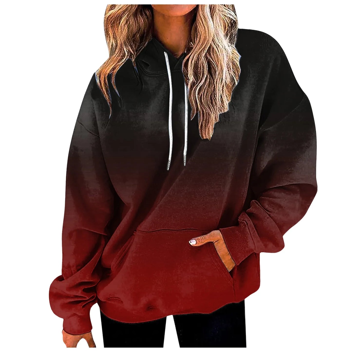Women's Gradient Color Casual Hoodies Long Sleeve Oversized Sweatshirts Loose Fitted Drop-Shoulder Hooded Pullover худи женский