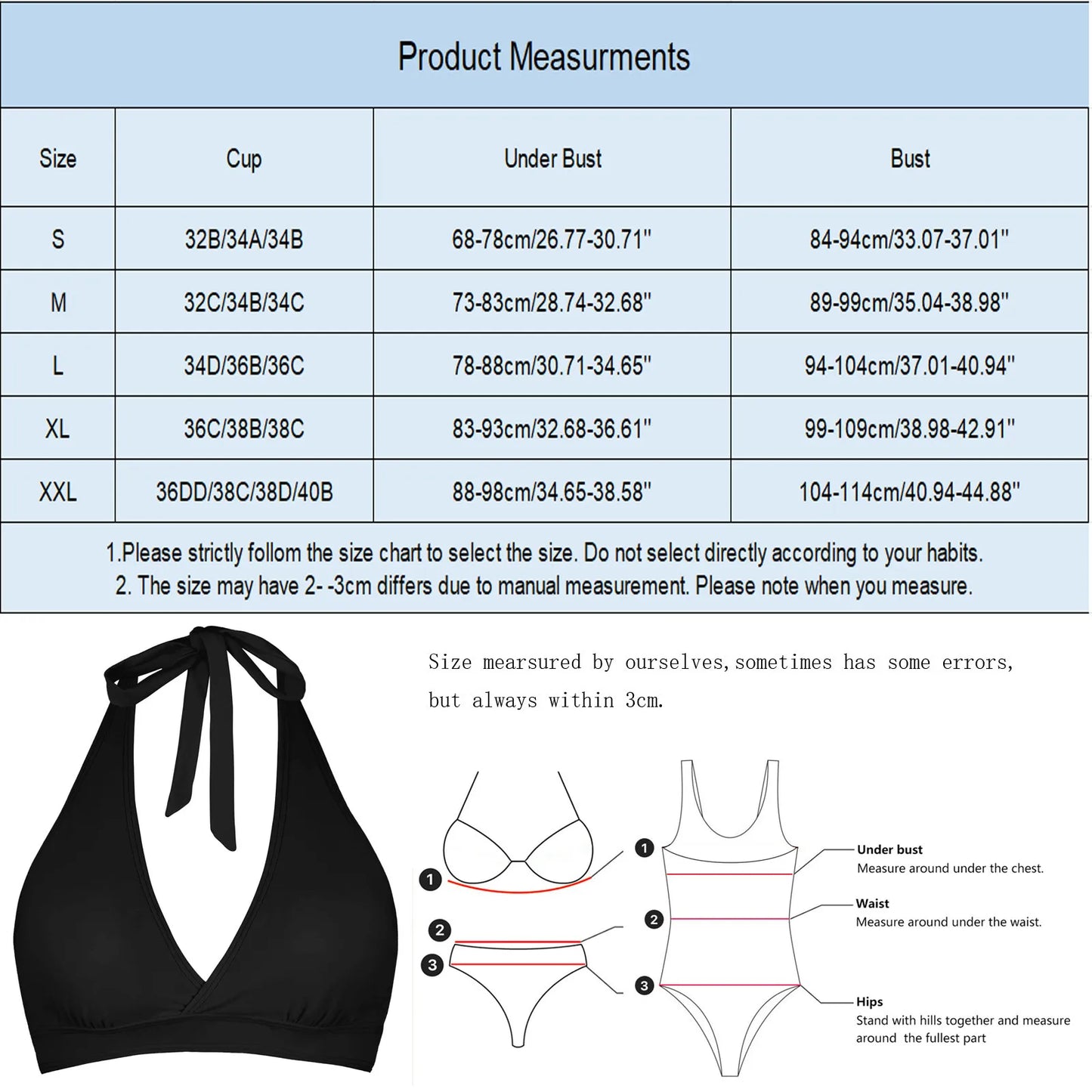 Lace Up Halter Tops Full Coverage Bikini for Women and Teen Girls Eye Catching Push Up Swim Bathing Suits