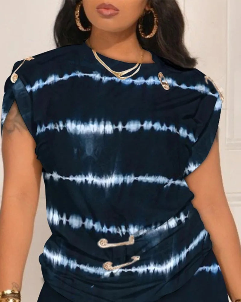 Casual Short Sleeve Tshirt Shorts Set Office Lady Spring Summer Fashion O-neck Letter Print Two Piece Set Women Outfit 2023