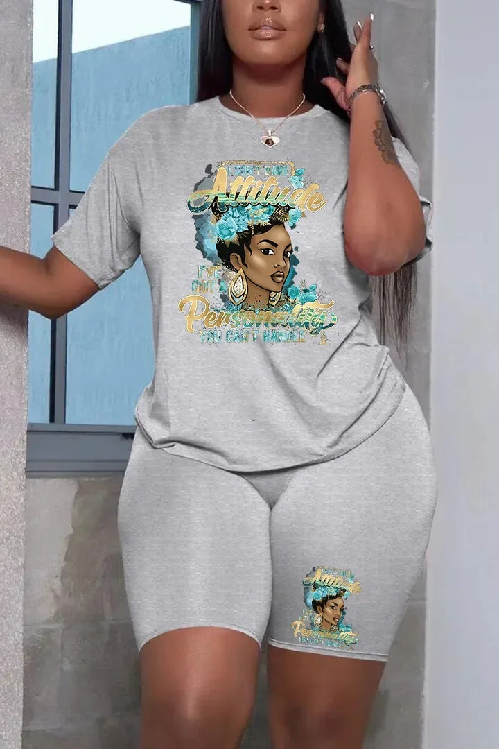 Summer Women Printing Casual T-Shirt Y2k Graphics Top Shorts Set Femme Short Sleeve Two Pieces Set Lady Daily Streetwear Outfits
