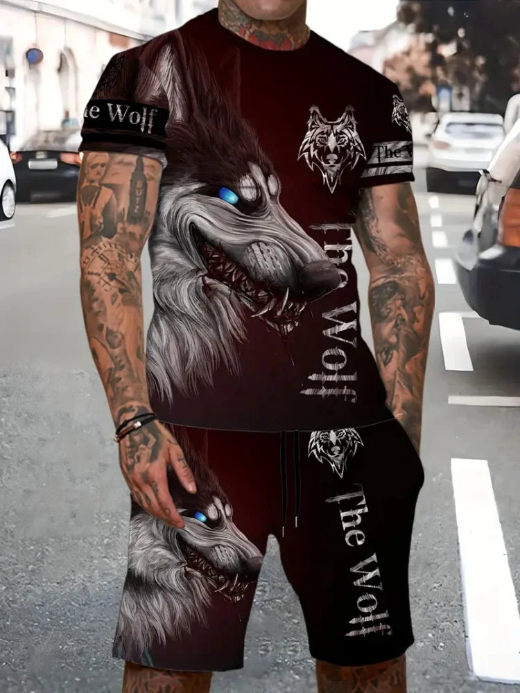 New Lion King 3D Printed Short Sleeve T-shirt Shorts 2 Piece Summer Men's Fashion Street Fashion Short Sleeve Suit Casual
