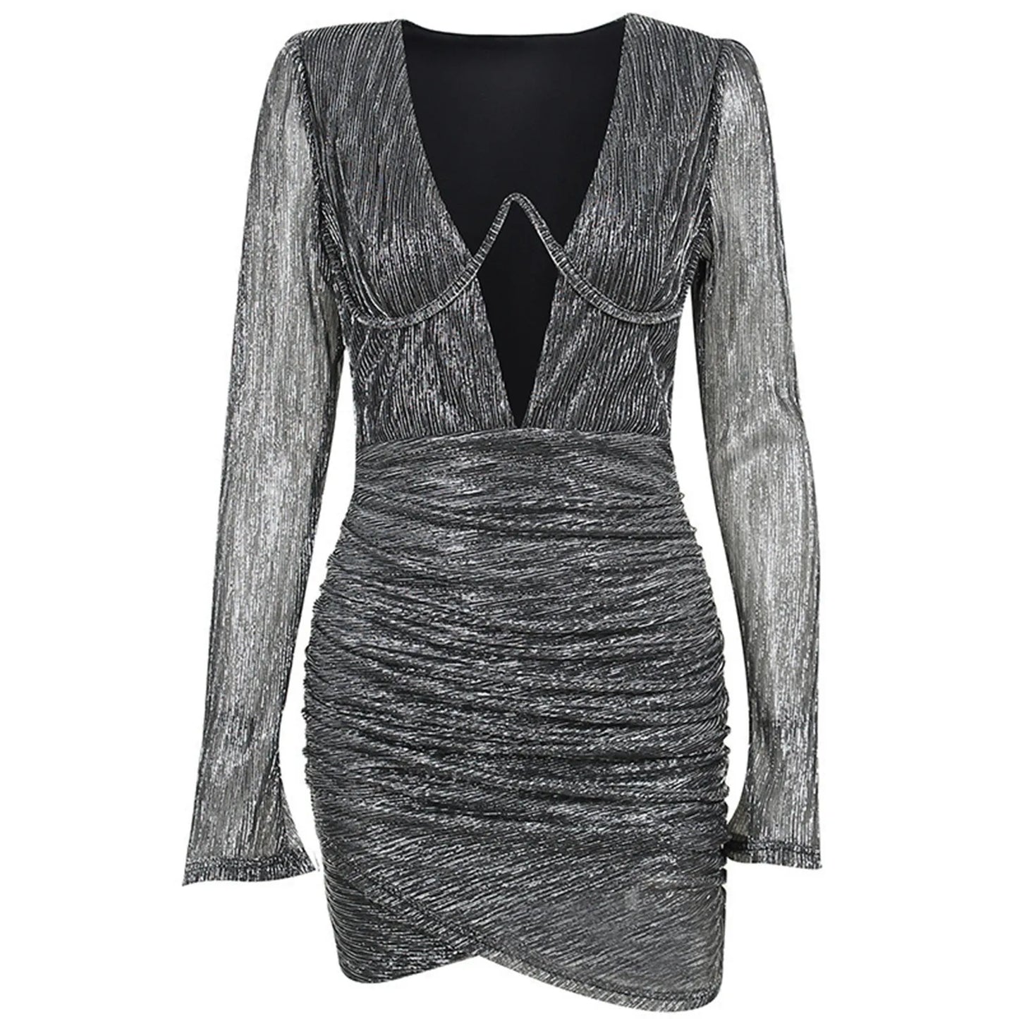 Dresses For Wedding Guest Ladies Fashion Sexy Nightclub Steel Ring Fold Long Sleeve Tight Sexy Shoulder Vestidos De Fiesta